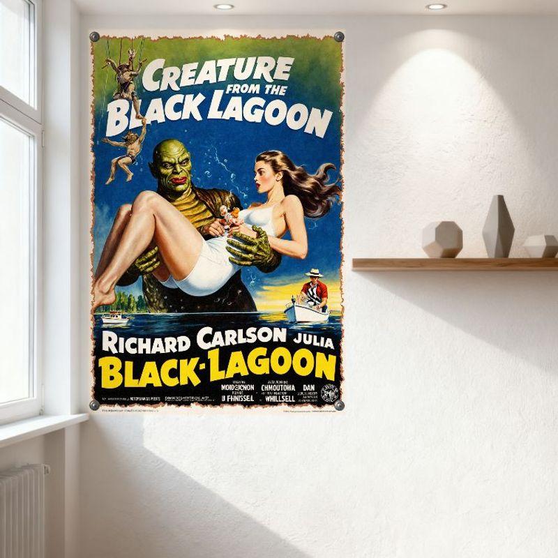 Vintage Creature from the Black Lagoon Metal Tin Sign 1950s Horror Movie Poster Wall Decor for Home Bar Man Cave