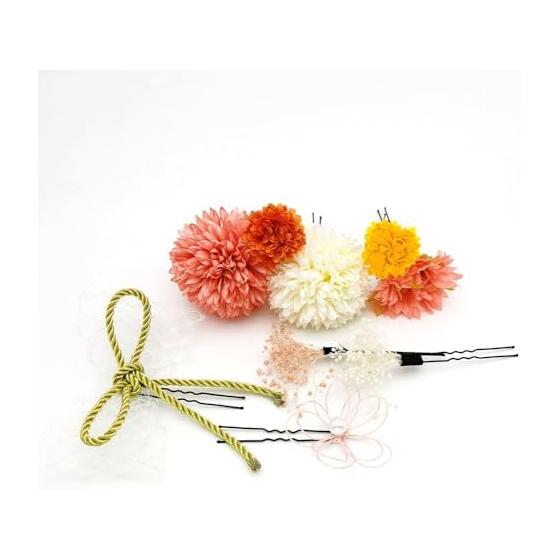 FASELE Japanese Hair Accessories, Artificial Flower Hairpins, U-Pins with Chrysanthemums, Bows, Mizuhiki, and Crafts. Hair Clips for Kimono, Formal