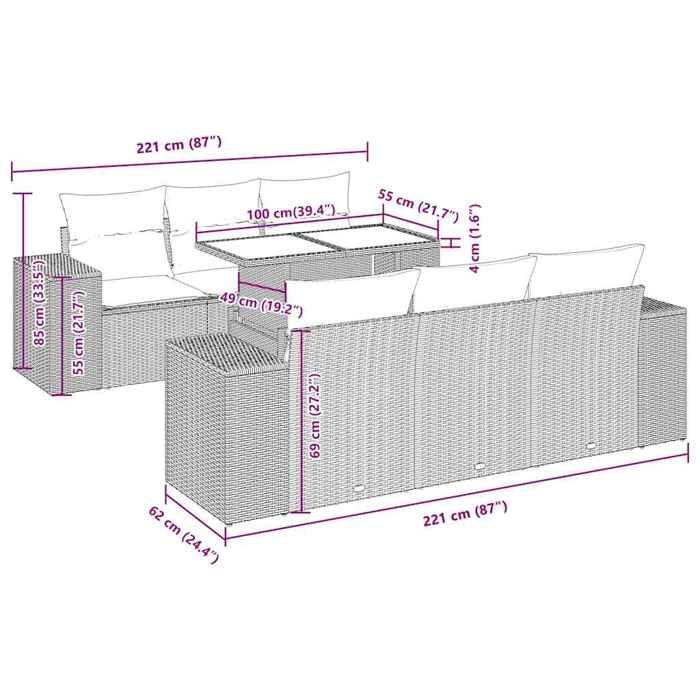 VidaXL Salon de jardin avec coussins 7pcs marron résine tressée acacia, ensemble de canapés d'extérieur, salon de jardin 3326745