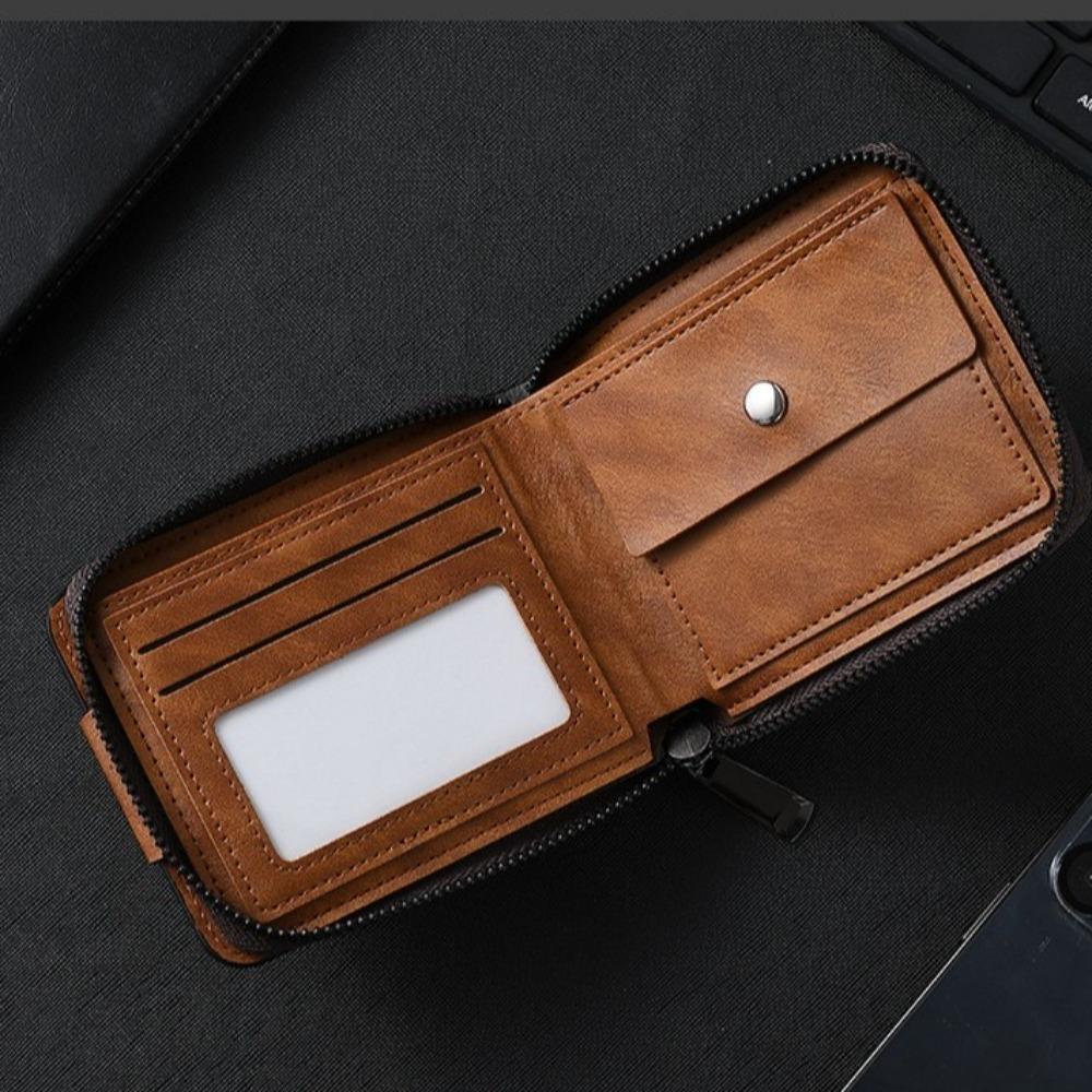 Zipper Business Wallet Solid Color Leather Coin Purse Card Bag Men's Wallet  Daily