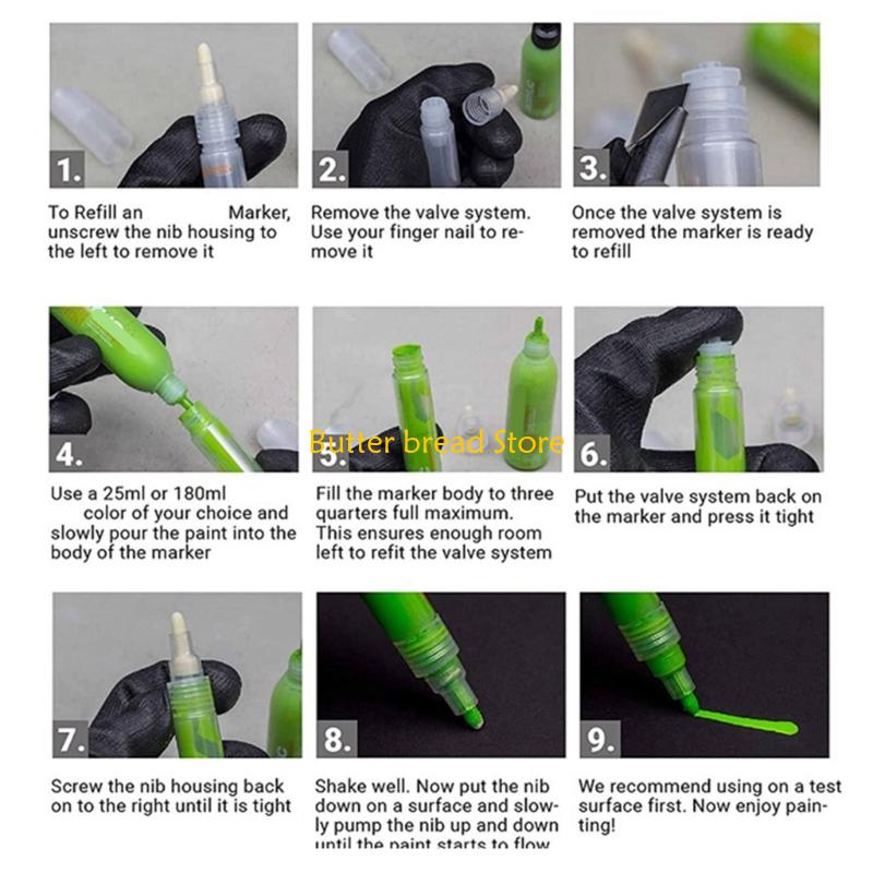 

W89C Professional Reusable Paint Pen Set 6.5mm Round Tip for Creative Doodling CN