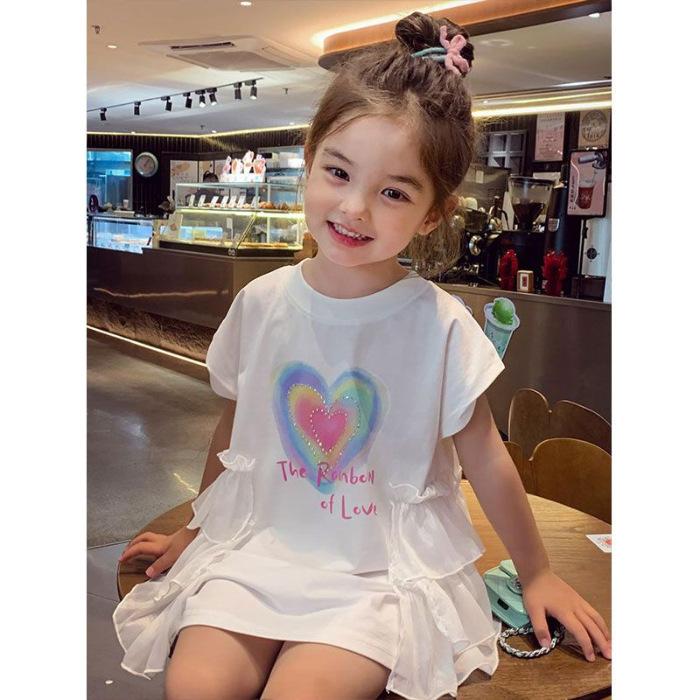 Girls Summer Cotton Cartoon Princess Short Sleeve T Shirt Dress 110