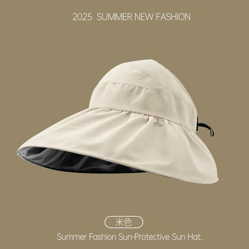Sunscreen Hat for Women, Foldable, Face Covering, Summer Sunshade, Beach Big Edge, Ponytail, Empty Top Sun Hat