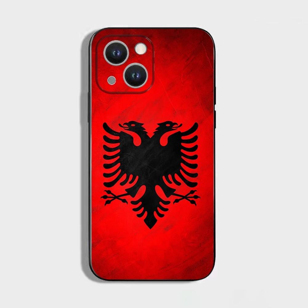 

A- Albania F-Flag Phone Case For iPhone 16,15,14,13,12,11 Plus,Pro Max,XS,X,XR,SE,Mini,8,7,Soft Silicone Black Cover iPhone14Plus