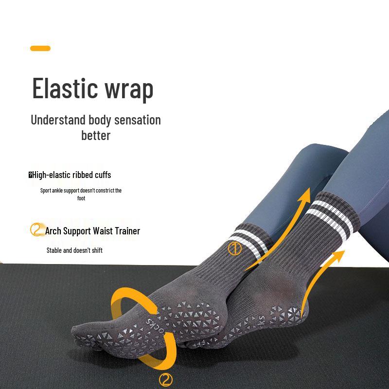 Women's Non-Slip Mid-Calf Yoga & Pilates Five-Finger Socks for Indoor Fitness - Autumn/Winter Cotton.