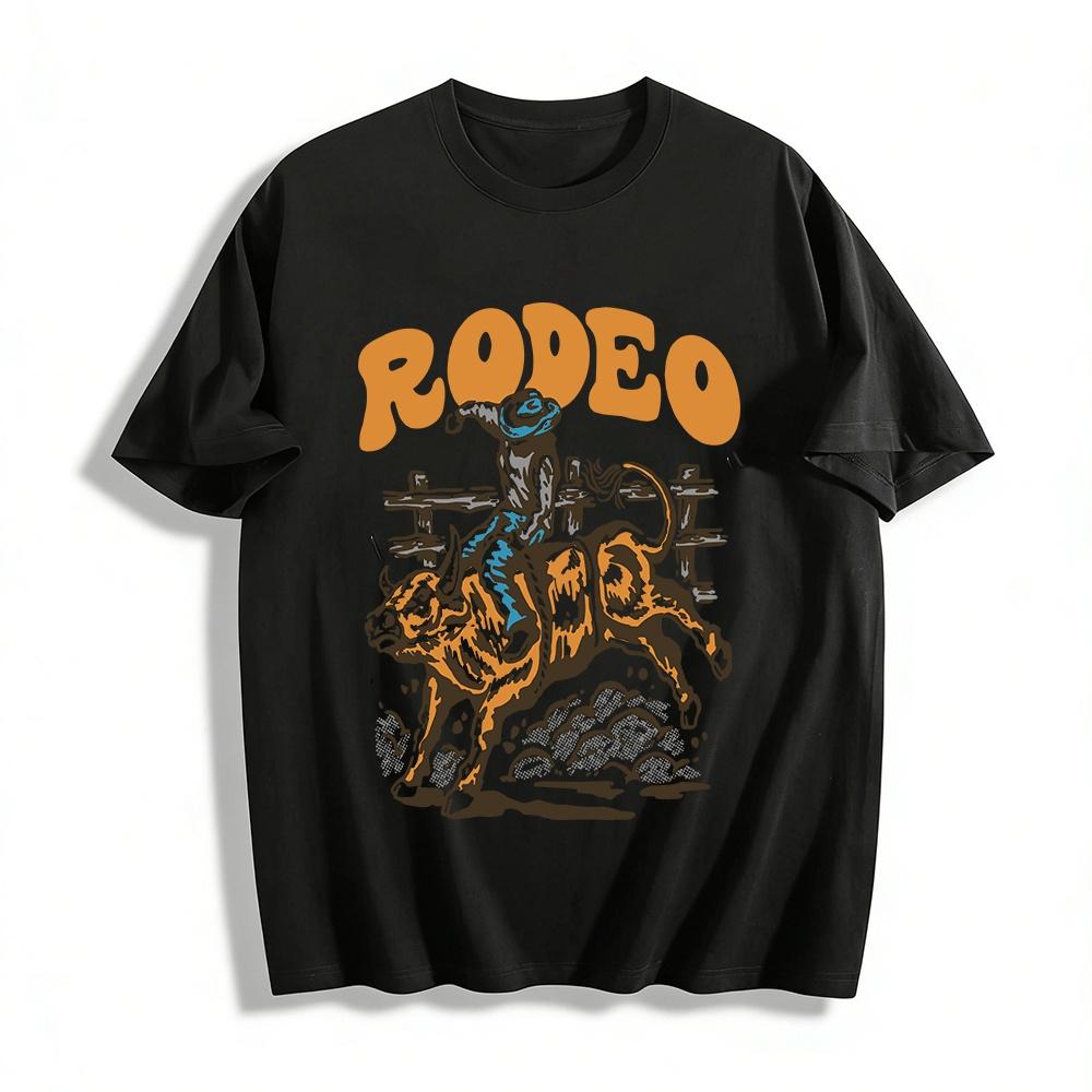 Vintage Western Rodeo Bull Riding Graphic Casual Short Sleeve Tee Pure cotton T-shirt XXS