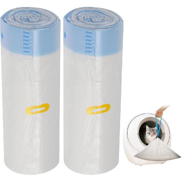 40 Pack Heavy-Duty Cat Litter Box Liners,For R4/3 and most Automatic Self-Cleaning Litter Boxes,Thick Leakproof Drawstring Cat Litter Bags (25.2" x