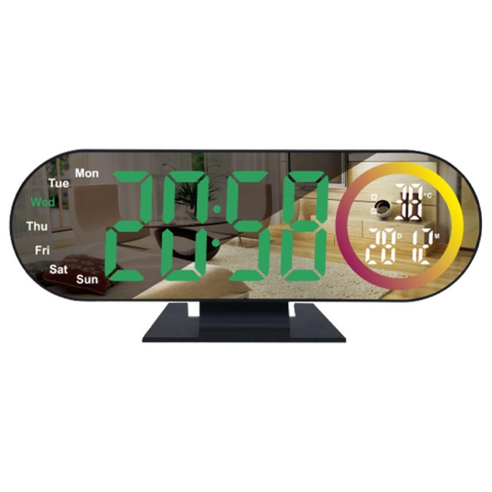 Brightness Adjustment Digital Alarm Clock 12/24H Format Voice Control LED Electronic Clock with RGB Mood Light 2 Alarms