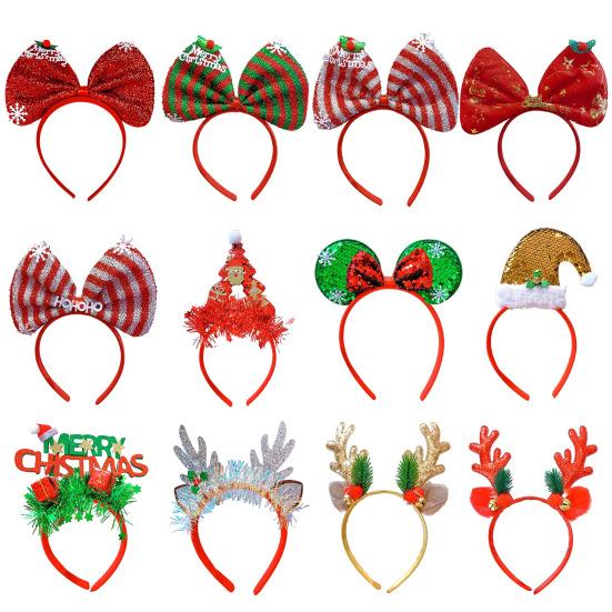 Christmas Bowknot Headband Kids Adults Cosplay Costume Party Decoration Red Green Sequined Xmas Headwear Photography Props