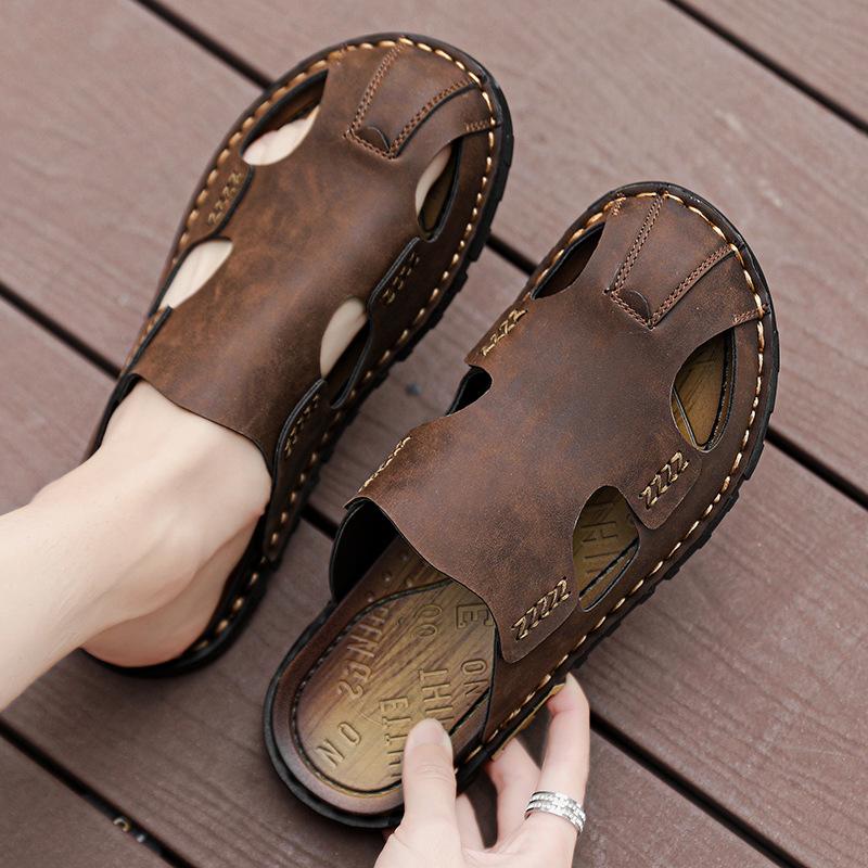 Baotou Sandals Summer Personalized Fashion Sports and Leisure Slippers Perforated Shoes Large-sized High-quality Leather Shoes
