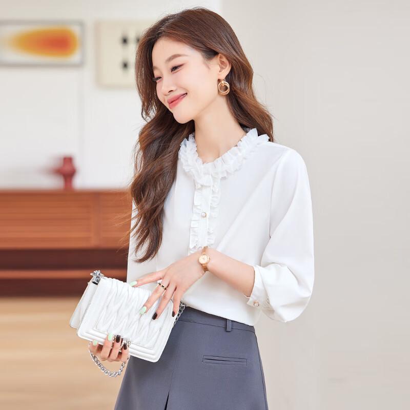 Women's Ruffled Stand Collar Long Sleeve Blouse