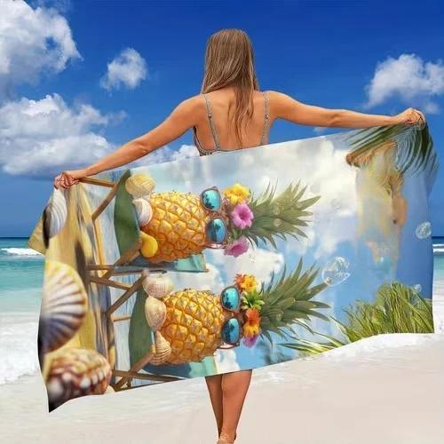 Towel with Palm Tree Starfish Sunglasses Print Microfiber Quick Dry Absorbent for Beach Pool Vacation Towels