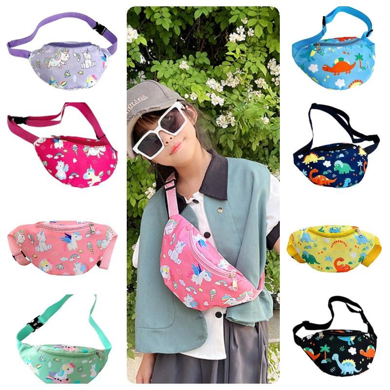 Cute Unicorn Kids Waist Bag Cartoon Dinosaur Shoulder Bag Nylon Material Lightweight And Theft-proof