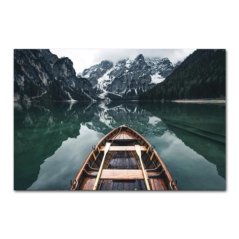 

Snowing Landscape Forest Deer Nordic Poster, Animal Poster, Lake Boat, Christmas Leaves, Snow Mountain Prints, Nature Picture De 21x30cm No Framed