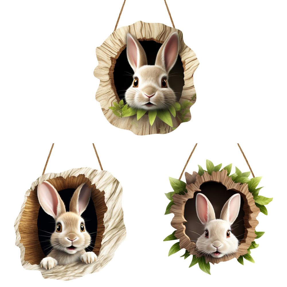 3/1 Set Easter Bunny Door Sign Pendant Decoration Wooden Hanging Spring Happy Rabbit Construction Door Easter Party Decor 2025