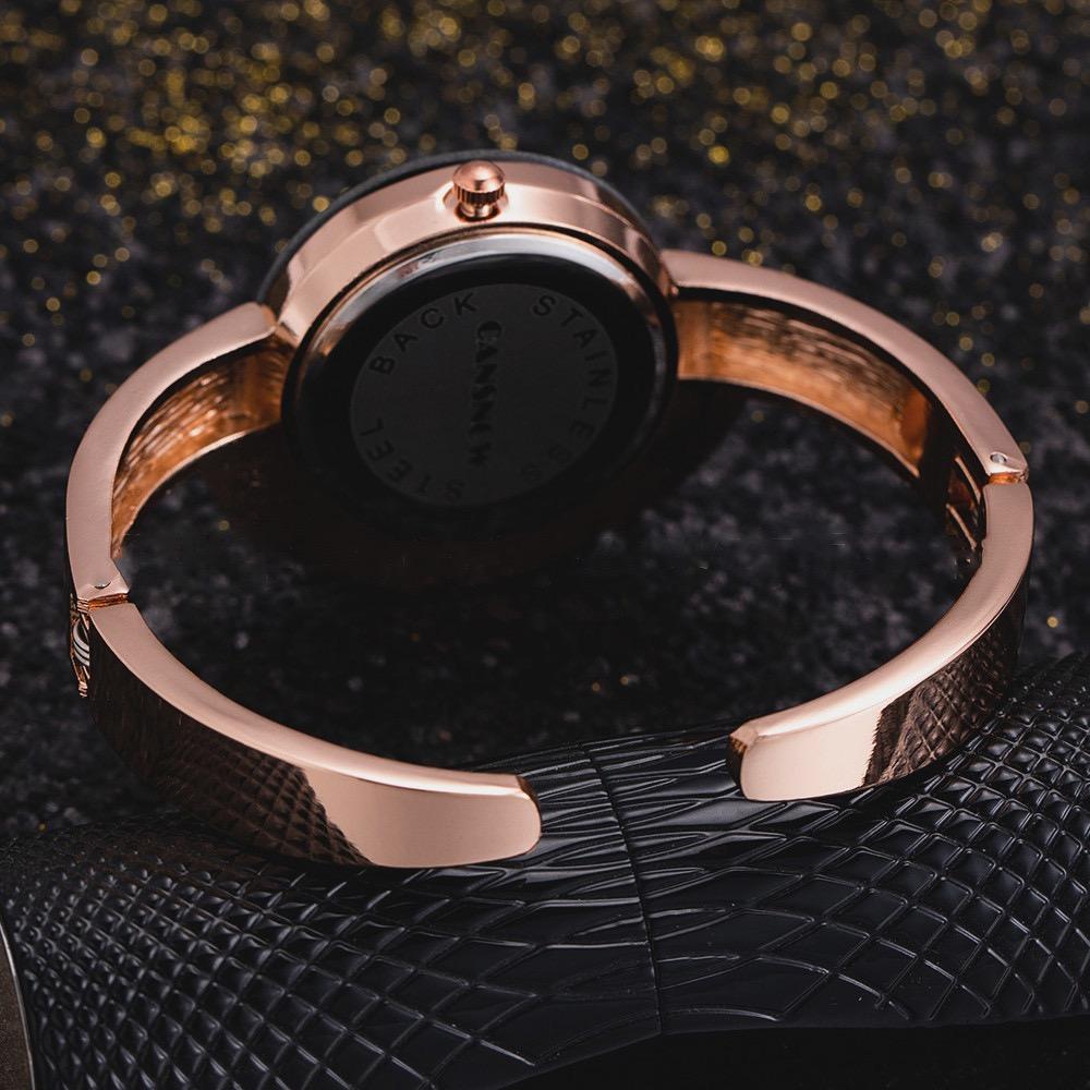 New CANSNOW Women's Bracelet Watch Rose Gold Case Shining Crystal Women's Quartz Watch Creative Fashion Women Dress Wristwatch