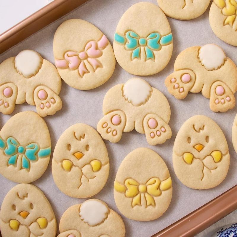 Easter Cookie Cutters Set, 9 Pieces 3D Plastic Easter Eggs Stamp Molds Linzer Cookie Cutters for Easter Party Supplies Decorations