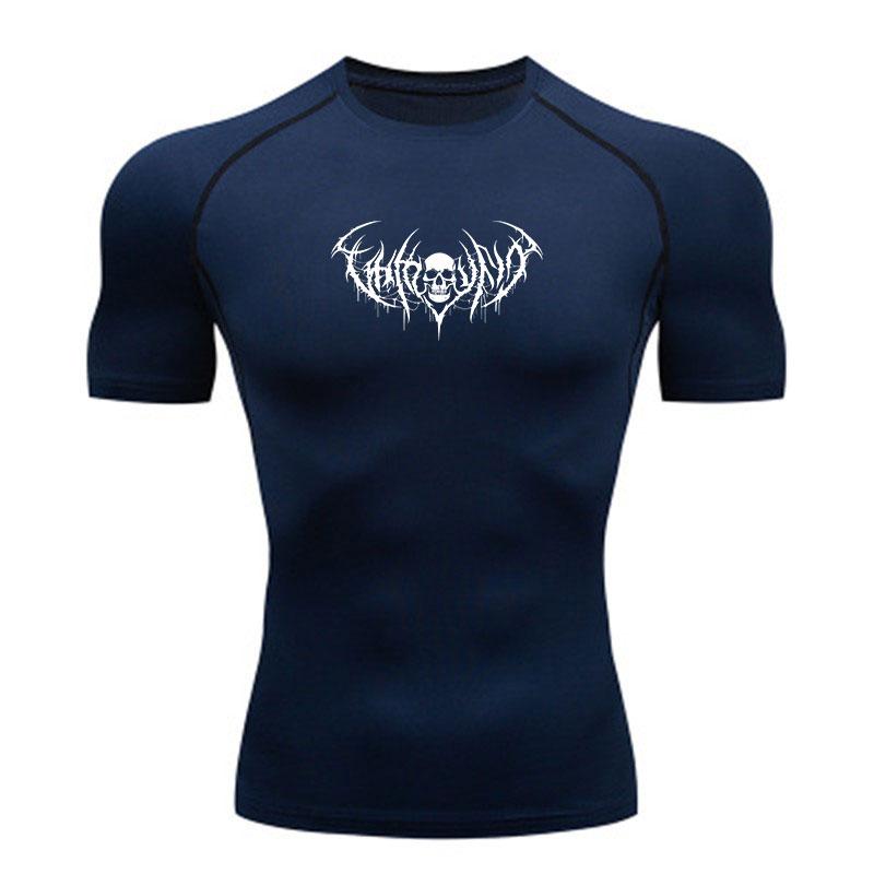 Men's Compression Fitness T-Shirt, Quick Dry Skull Death Metal Graphic Athletic Workout Short Sleeve Top for Gym Running Training Sports Wear