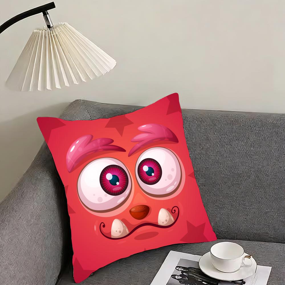 Funny Little Monster Emoticon Pack Cushion Cover Reversible Plush Pillow Cover – For Car, Sofa, Bedroom, Perfect As a Gift.