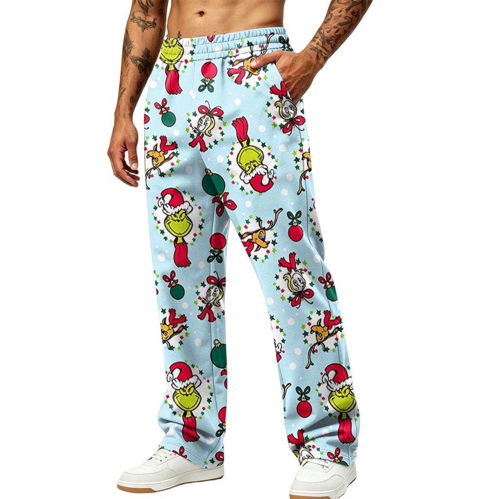 Men's Christmas Printed Loose Fit Jogger Sweatpants with Pockets for Athletic Casual Wear
