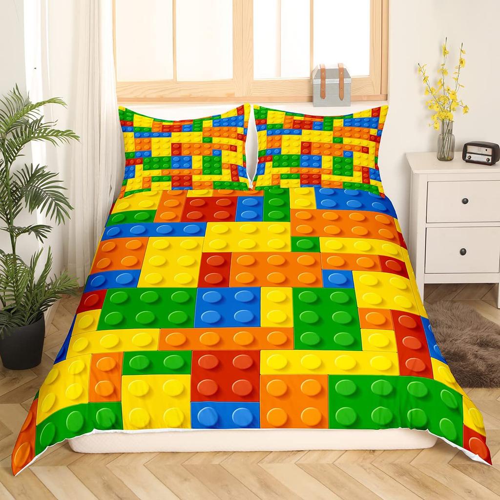 Children'S Building Block Three-Piece Quilt Cover 3D Digital Printing Bedding Set Custom Bed Cover