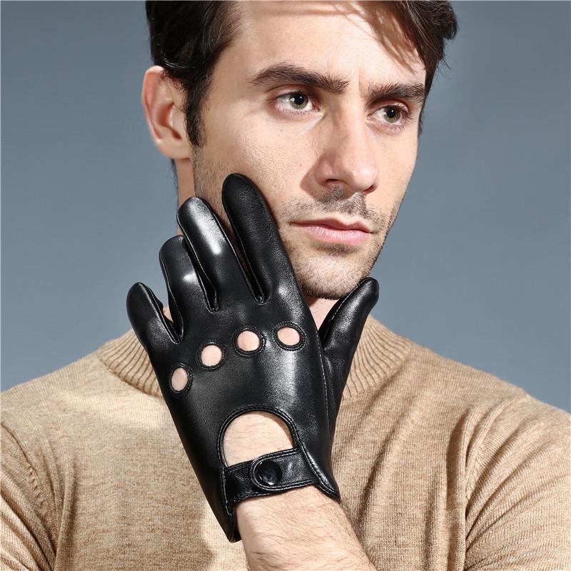 Pánské zimní kožené rukavice s fleecovou podšívkou a dotykovým displejem pro jízdu, řízení a cyklistiku - Celoroční ovčí rukavice