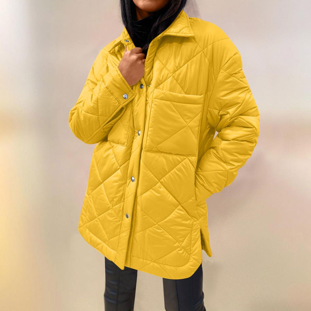 Women's Loose Casual Solid Color Medium Long Diamond Down Cotton Jacket, Bread Jacket