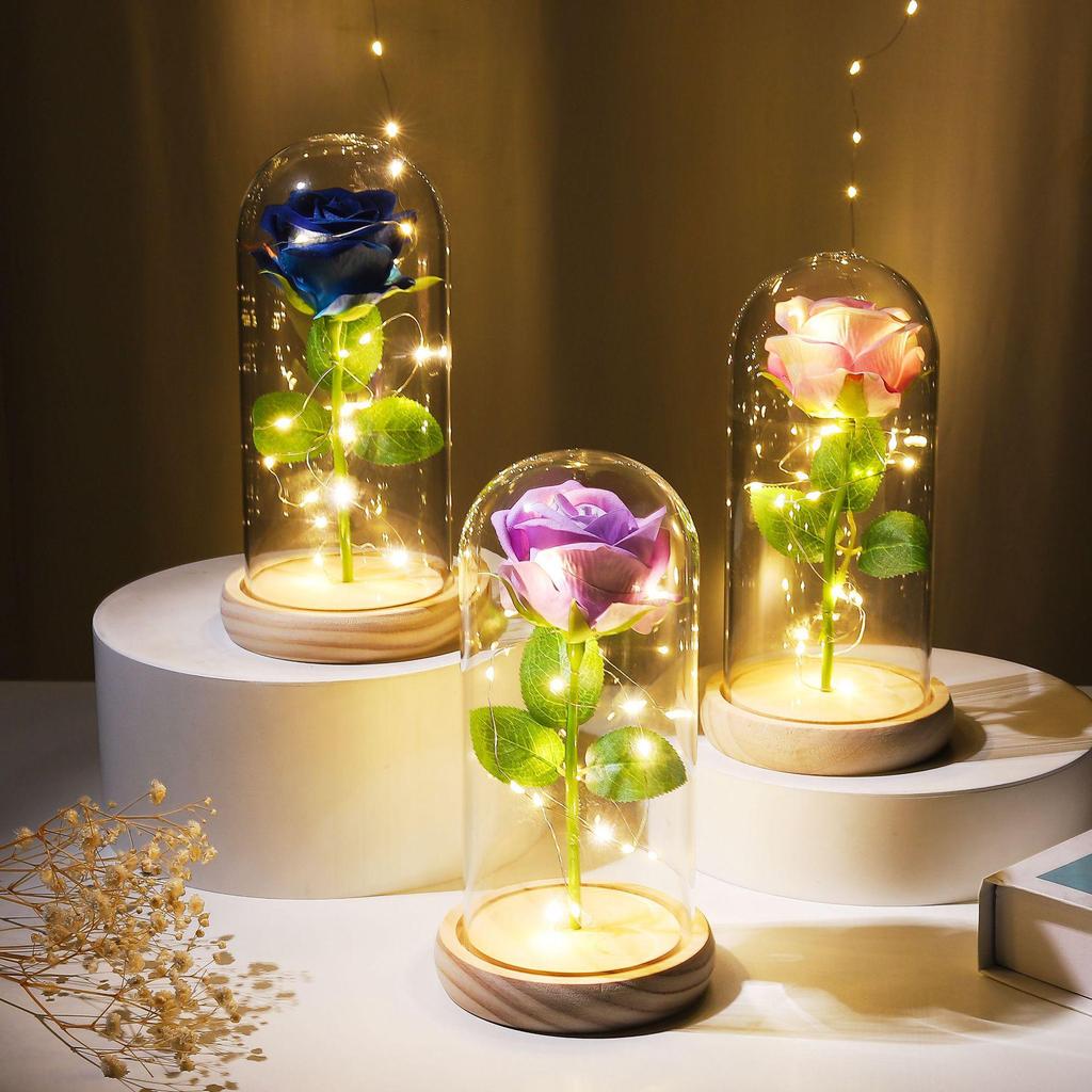 Eternal Rose Night Light: Glass Dome Gift for Christmas, Valentine's Day, or Qixi Festival