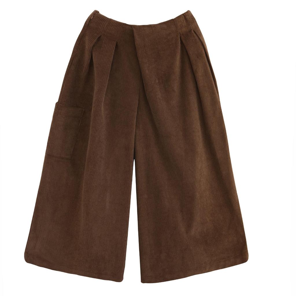 2025 Autumn/Winter Women's Corduroy Elastic Waist Wide-Leg Pants Skirt