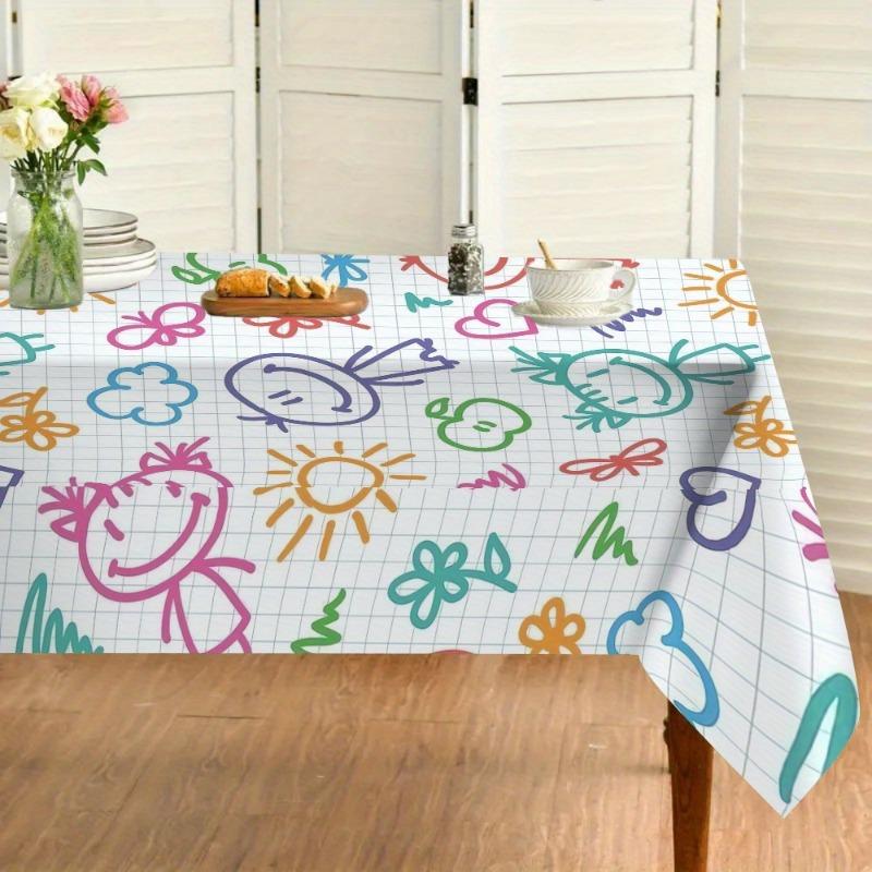 Cartoon Smiling Sun Rectangle Tablecloth for Tables Home Dinner Waterproof Reusable Indoor Outdoor Table Cloth Home Decorations