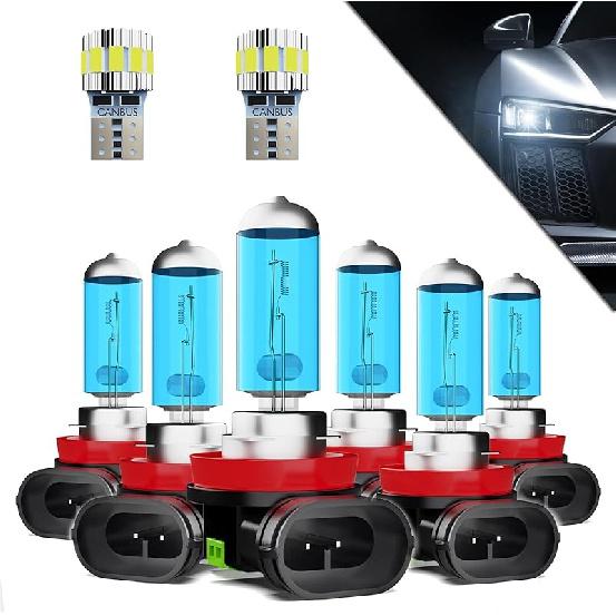 Halogen Headlights Fit For Chevrolet Chevy Impala 2006-2013 Headlight Bulbs,H11/H8/H9 High Beam+ H11/H8/H9 Low Beam+ H11 Fog Light Combo,Plug And