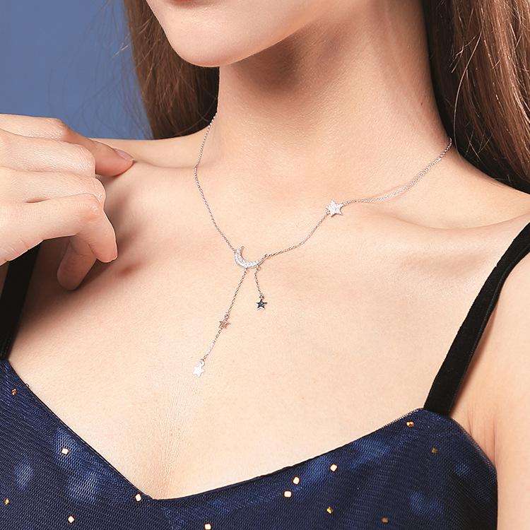 Necklace Female Year Star Moon Tassel Pendant Sweater Chain Birthday Gift for Girlfriend