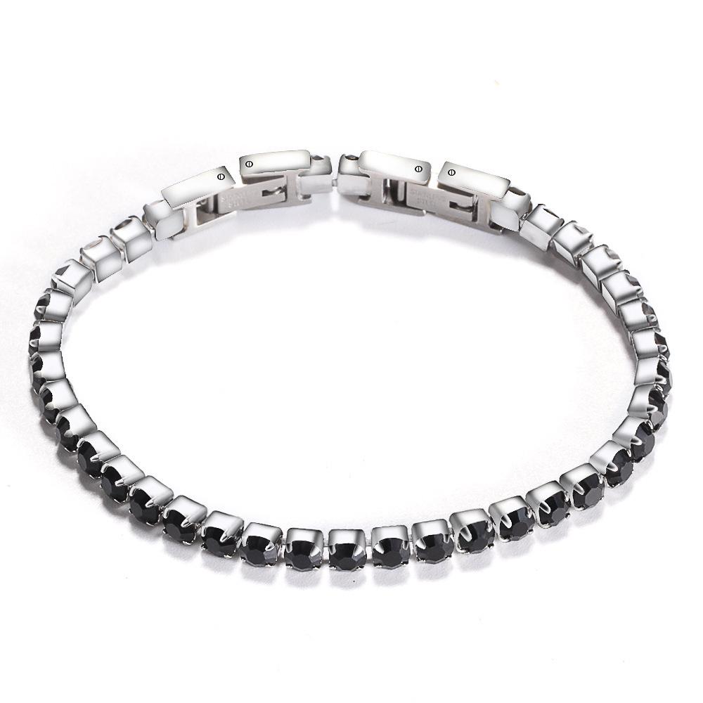 Adjustable Titanium Double Buckle Zircon Bracelet – Stainless Steel Simple Tennis Chain Fashion Accessory чёрный