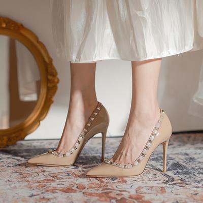 Shu Elegant Rivet Fashion Single Shoes Spring and Summer Niche Design Lazy Shoes Heightening Comfortable Non-slip High Heels