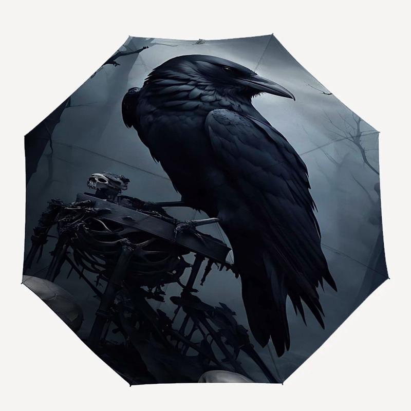 

1pc Crow, SkullsOpen/Close Umbrella-Windproof, Compact Travel Umbrella, Sturdy 8-Rib Shaft, Outdoor Accessory1173