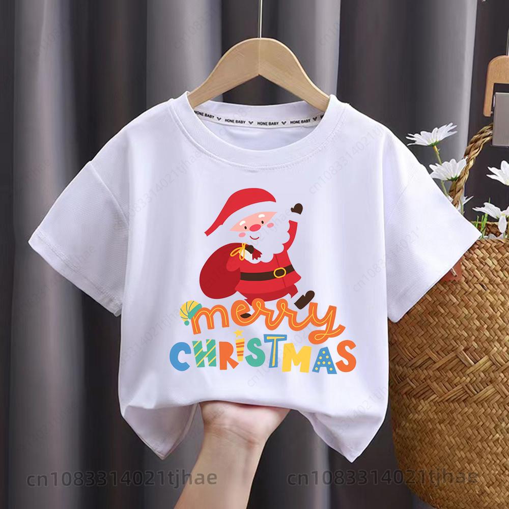 Merry Christmas Moose Graphics Kids Tshirts for Babys Santa Claus Christmas Party T-Shirt for Boys T Shirts for Girl Tops Tees