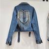 Thailand Trendy Brand Autumn New Rhinestone Tassel Chain Hollow Heart Denim Jacket Women's Jacket Top