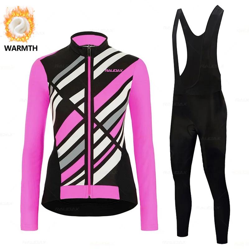 New Women's 2025 Cycling Jersey Set Winter Warm Thermal Fleece Outdoor Riding MTB Ropa Ciclismo Bib Pants Set Cycling Clothing