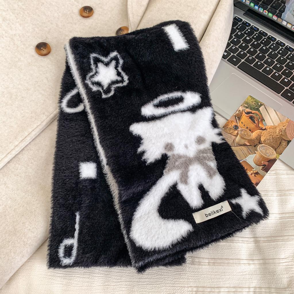 Cute cat soft waxy blue plush knitted scarf women's winter atmosphere warm couple neck protection thickened scarf