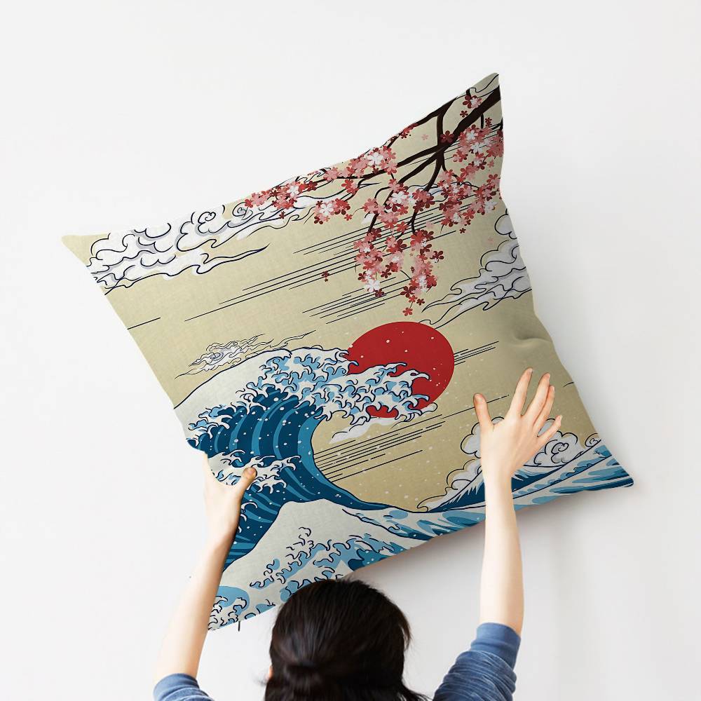 Famous Art the Great Wave Cushion Cover Car Throw Pillow Case For Sofa Car Christmas Gift 40x40cm 45x45cm