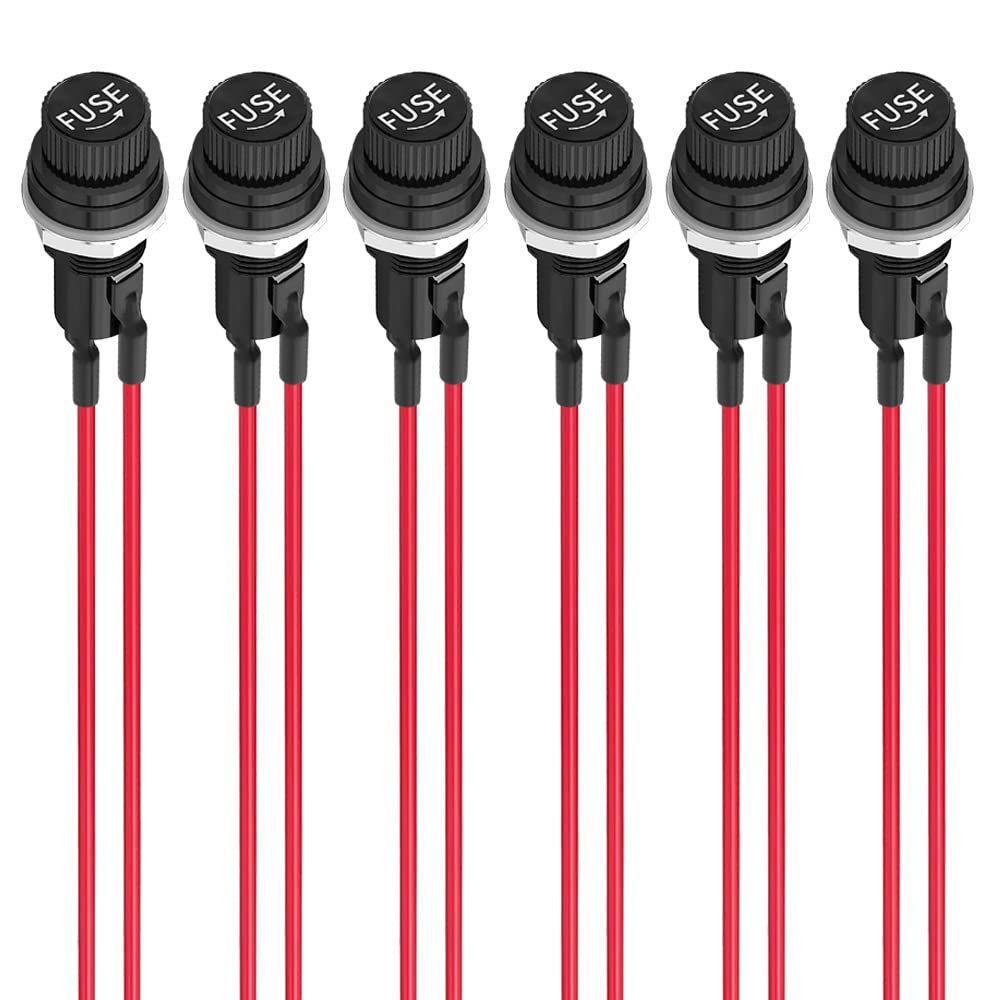 KILIGEN 6pcs 5x20mm Pre-wired Fuse Holder, AC 10A 250V Black Screw Cap Fuse Holder,
