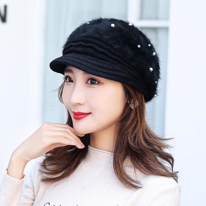

Женская зимняя беретка из кроличьего меха ZHENYUEQI с жемчугом и флисовой подкладкой One Size