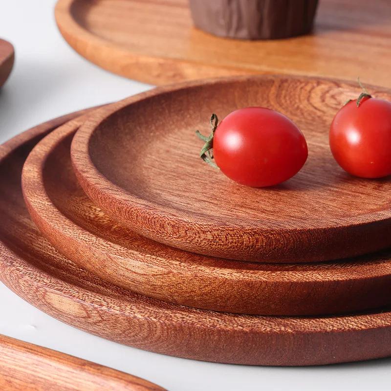 Holzplatte Massivholz Essteller Unzerbrechliches Geschirr für Küche Geschirr Snacks Obstschale Dessert Servieren