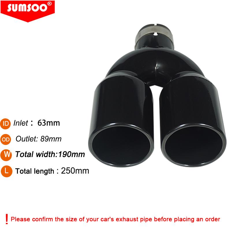 genuine SUMSOO 1PCS Universal Double Rear Exhaust Tip Stainless Steel Tail Pipe Dual Outlet Muffler Pipe   Car Accessor inlet63mm