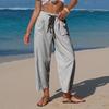 Summer Pants, Casual Wide Leg Trousers for Women, Elastic Drawstring Waist Long Trousers with Striped Print, for Everyday Wear