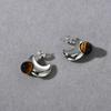 High-End Minimalist Metal Crescent Inlaid Tiger'S Eye Earrings S925 Silver Needle Stud Earrings Niche Temperament Earrings