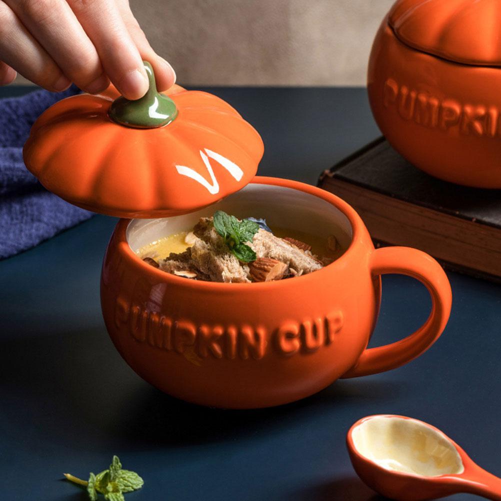 Vintage Coffee Mugs Cups with Lids Pumpkin Ceramic Milk Container Travel Espresso