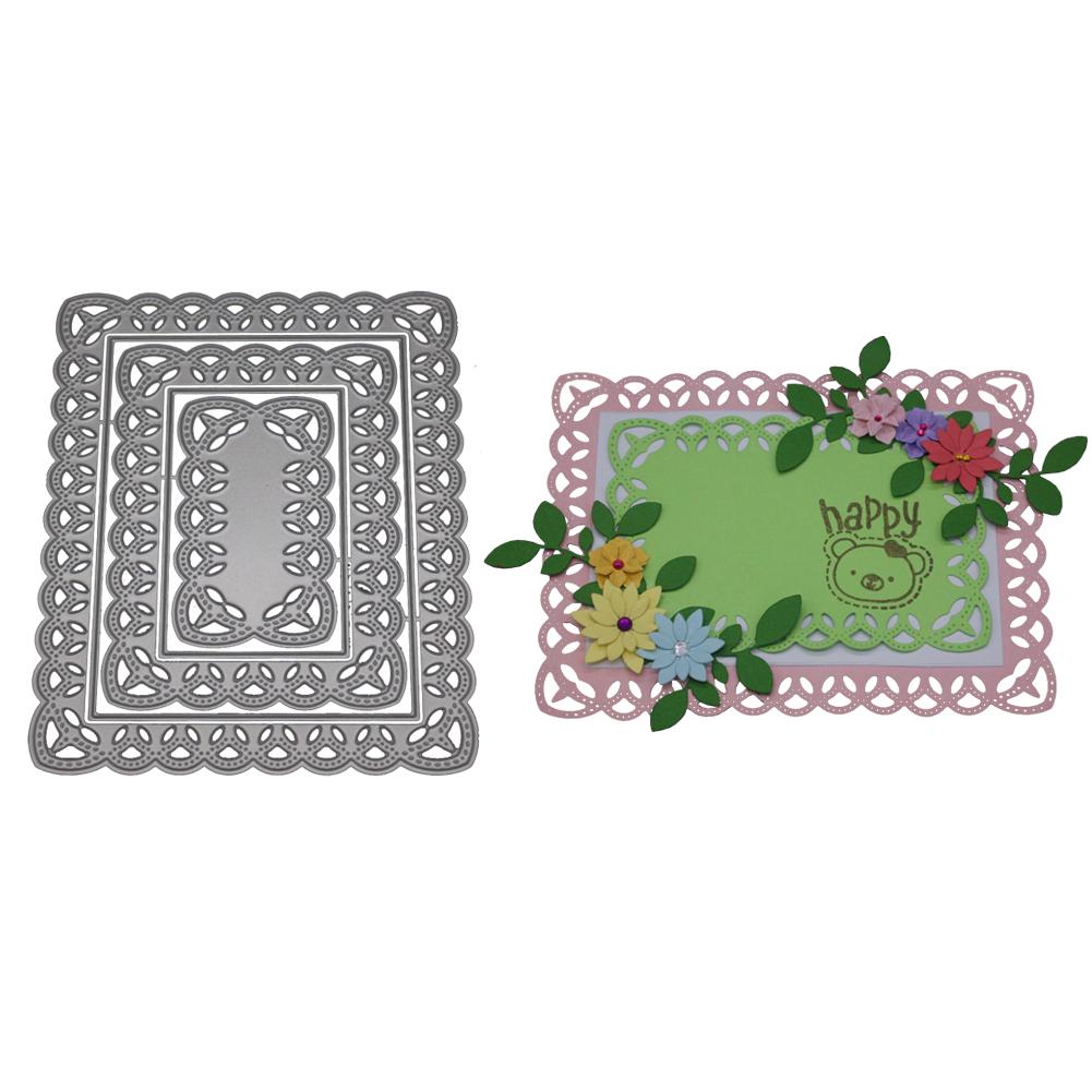 Lace Rectangular Frame Metal Silvery Stencil Embossing Cutting Dies For Diy Scrapbooking Paper Album Cards Making