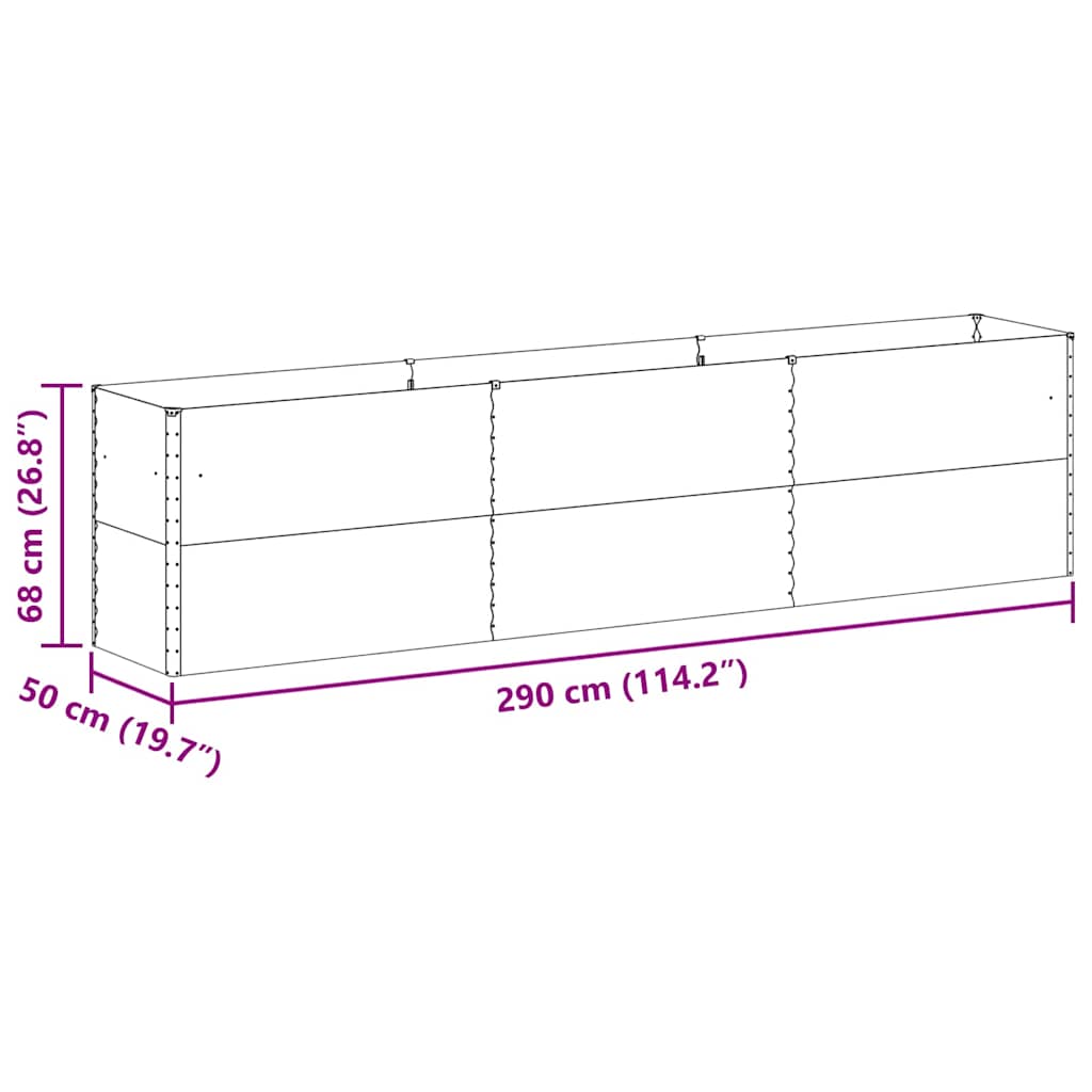 Raised Bed Light Brown 290 x 50 x 68 cm Galvanized Steel