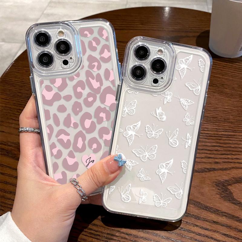 For iPhone 17 16 15 Pro Max Air 14 13 Leopard Print Butterfly Patterned Silicone Soft Phone Case Cover